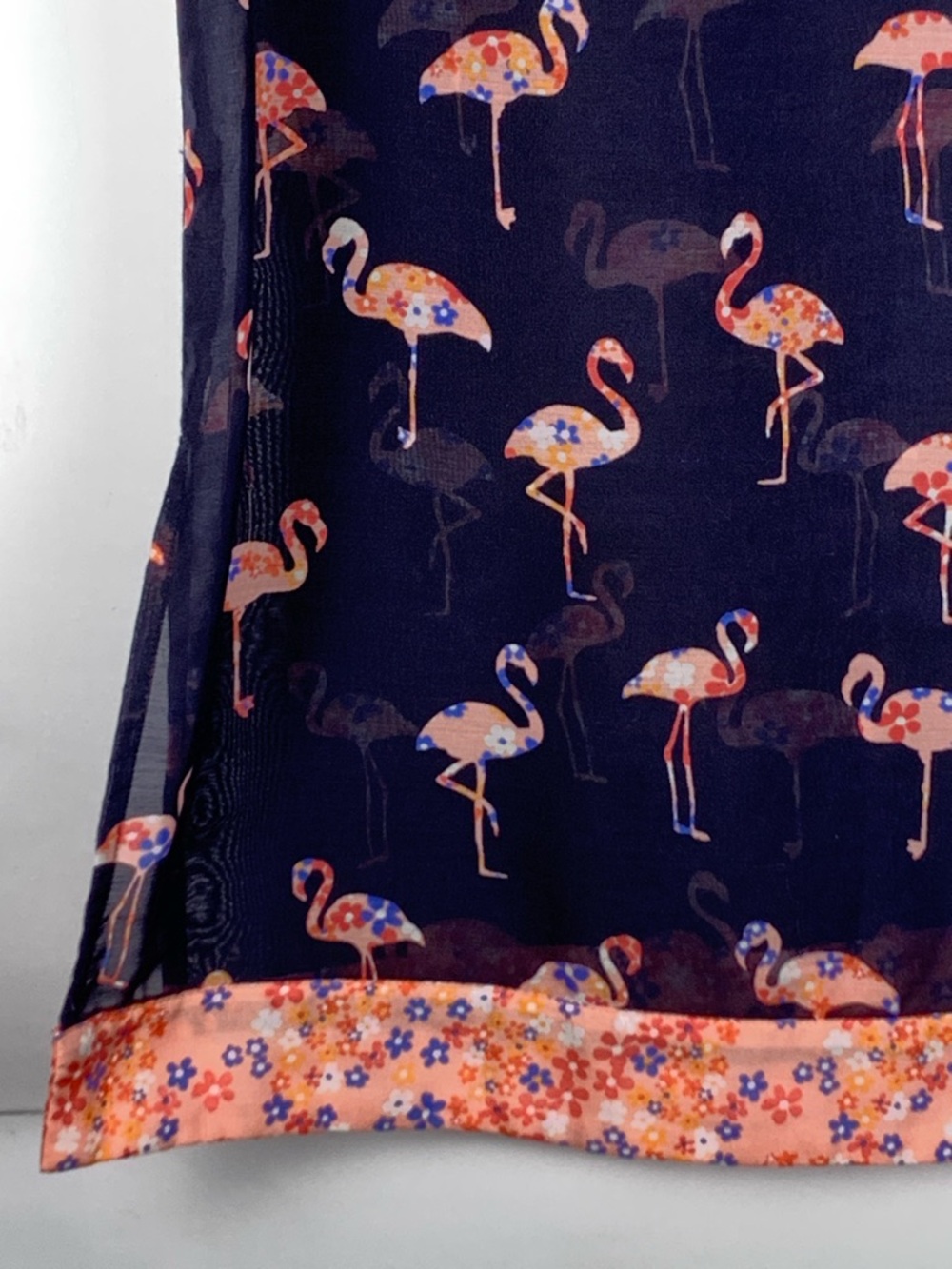 Talbots Flamingo Print Sheer Tunic Cover Up Navy Pink Size S Beach Swim Top - Picture 6 of 14